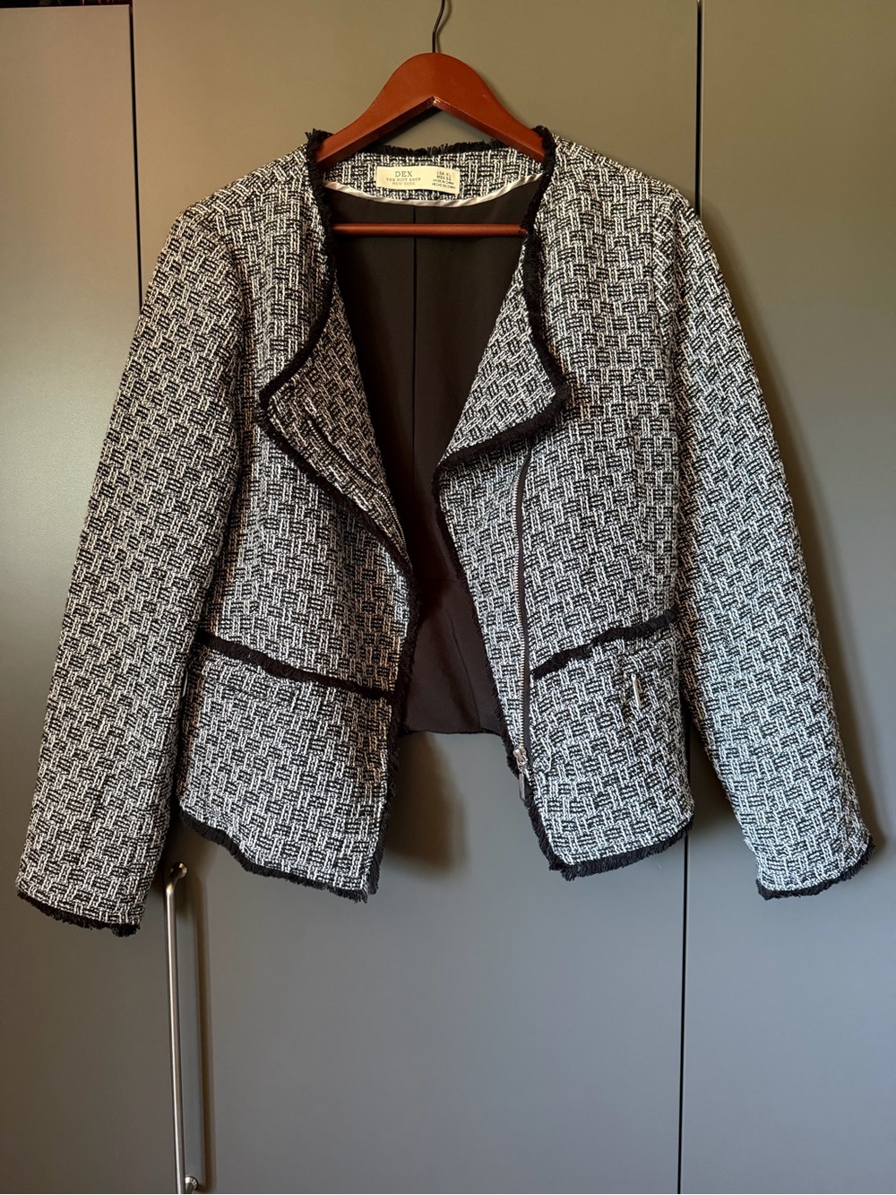 DEX Black & White Tweed Open-Front Jacket (XL)